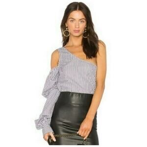 Petersyn NWT Lara One Shoulder Blouse Purple & White Striped | REVOLVE